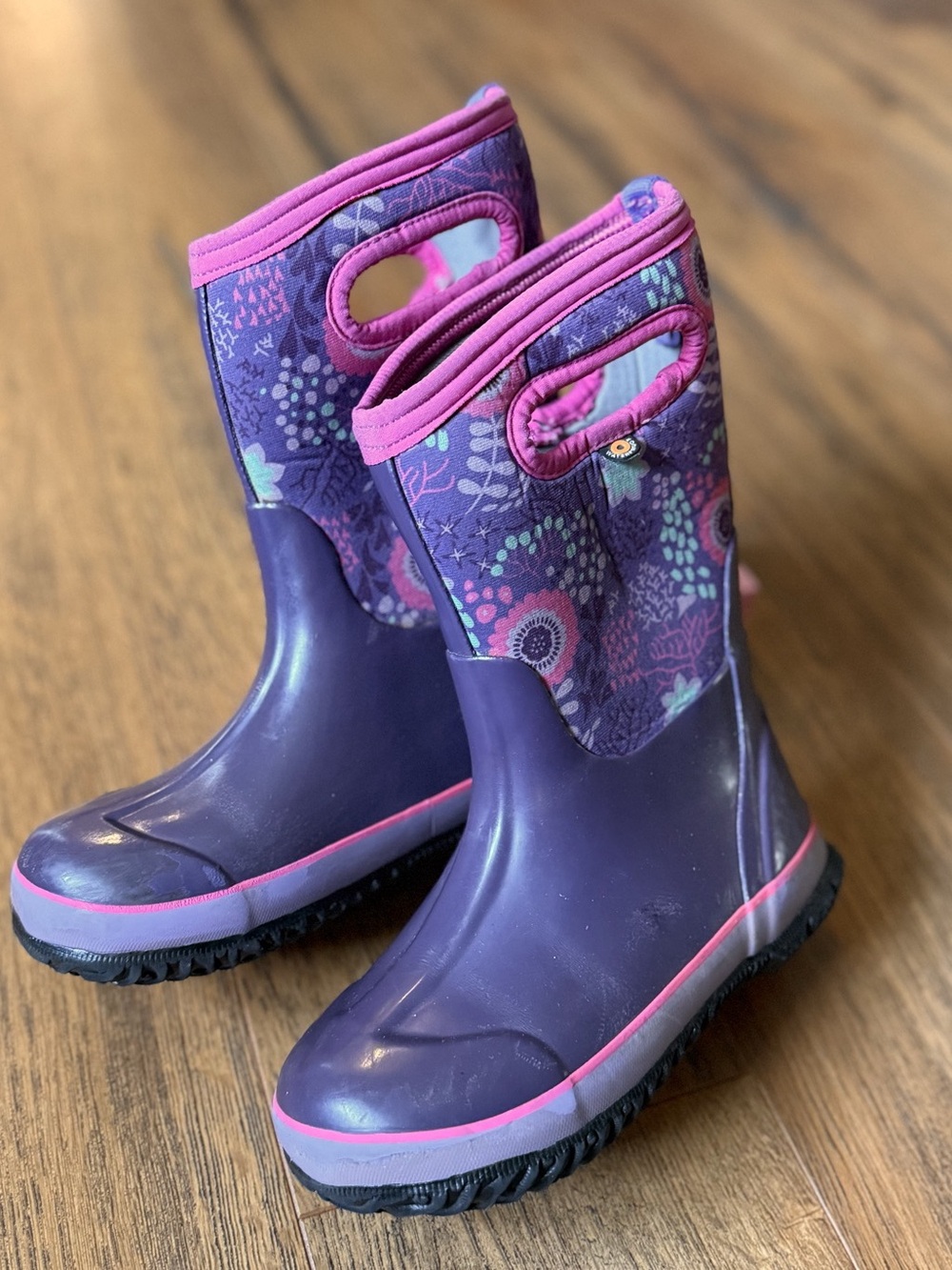 Bogs Kids Classic Flower / Floral Print Rain Boot Kids Purple Floral Rain Boots